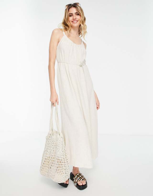 Vila linen touch cami maxi dress in stone