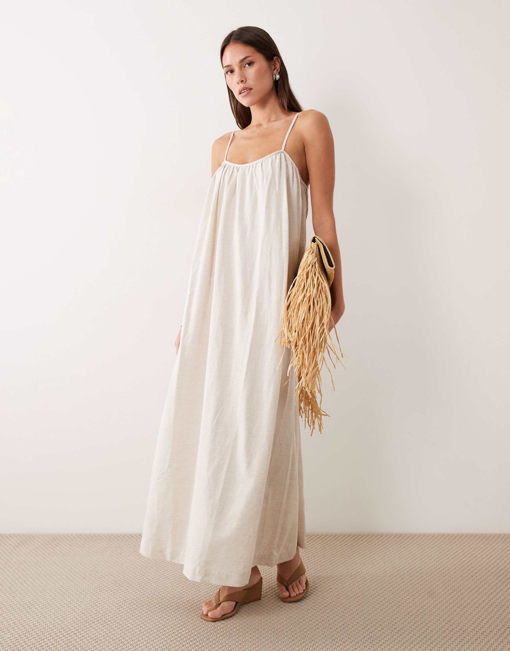 vila linen touch cami maxi dress in super light melange