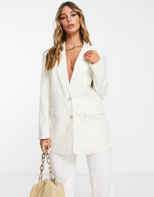 Vila linen touch oversized blazer in cream | ASOS