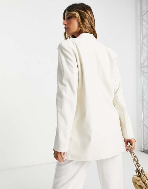 Vila linen touch oversized blazer in cream, 2 of 4