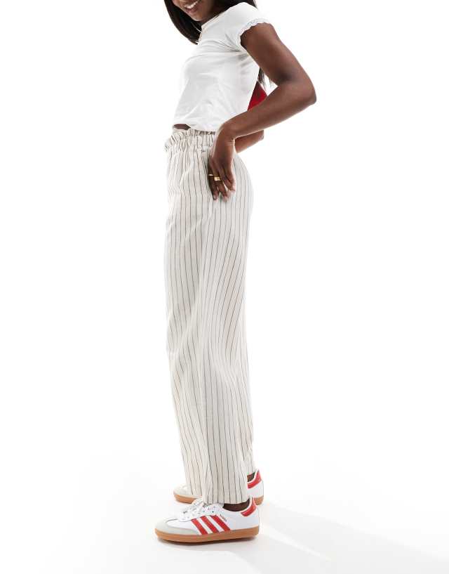 Vila - linen touch pinstripe wide leg trousers in cream