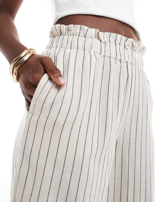 Vila linen touch pinstripe wide leg trousers in cream ASOS