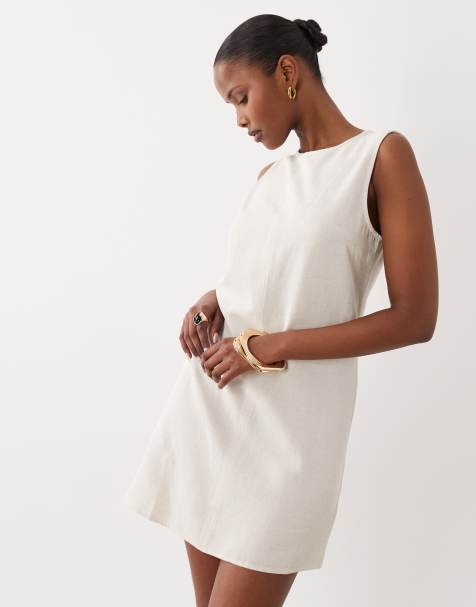 Vila linen touch sleeveless mini dress in super light grey  melange - view 1