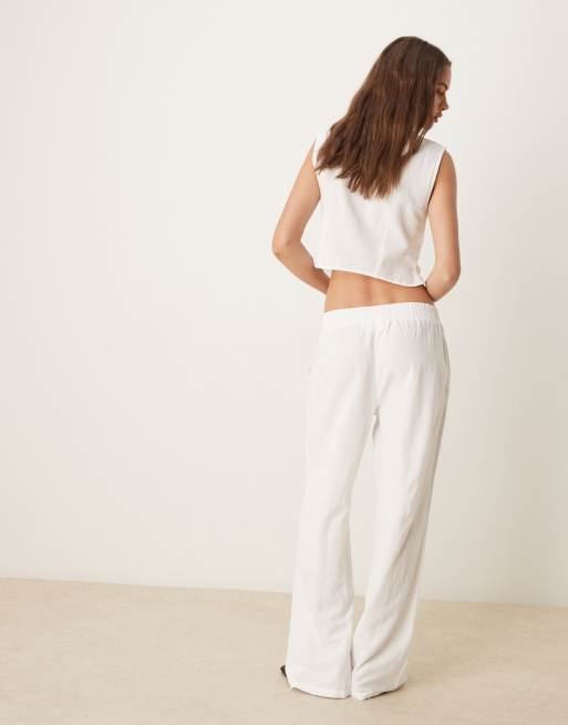 VILA linen touch tailored wide leg pants in white - part of a set, 3 of 5