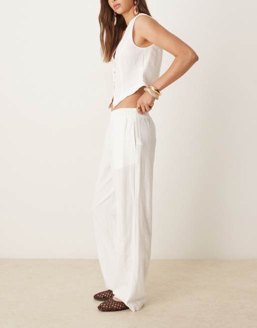 Vila linen touch tailored wide leg trouser co-ord in white, 5 of 5