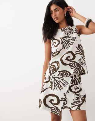 Vila Linen-touch Tie Side Mini Skirt In Brown