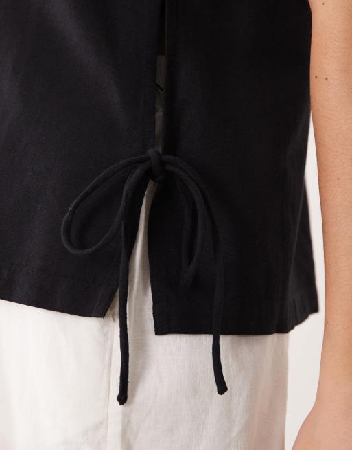 Vila linen touch tie side sleeveless top in black, 3 of 4