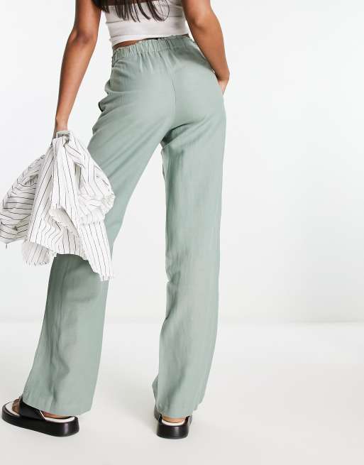 ASOS DESIGN pull on cargo pant with linen in sage