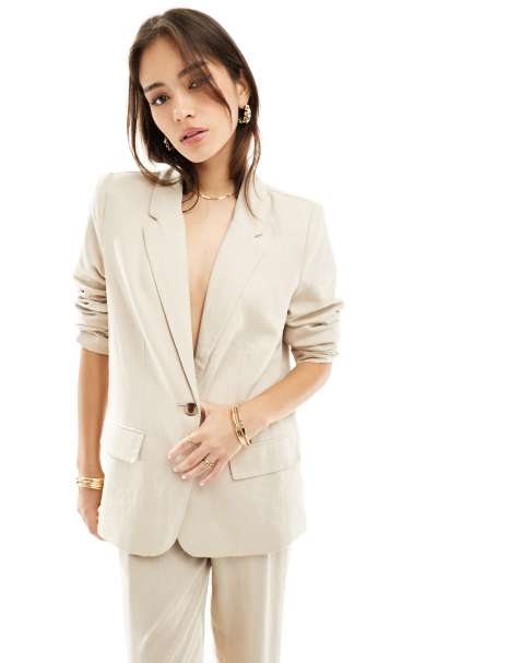 Vila - Linnen blazer in lichtbeige, deel van co-ord set - view 1