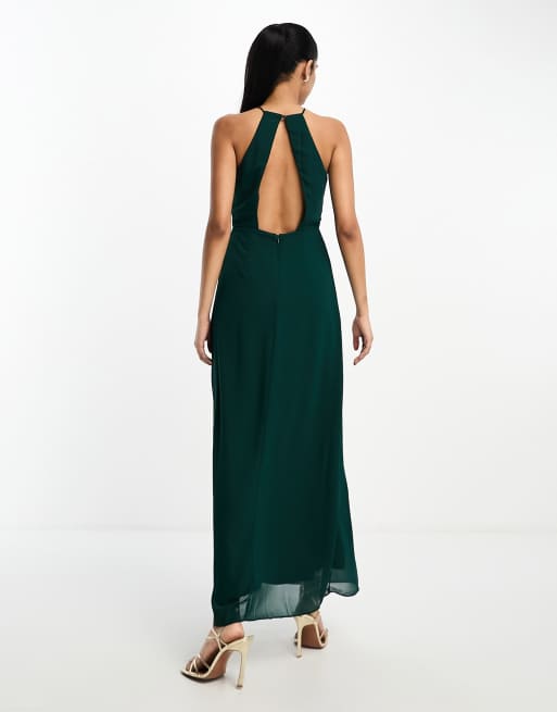Vila - L'invitée - Robe longue à découpe au dos - Vert foncé, 3 de 4
