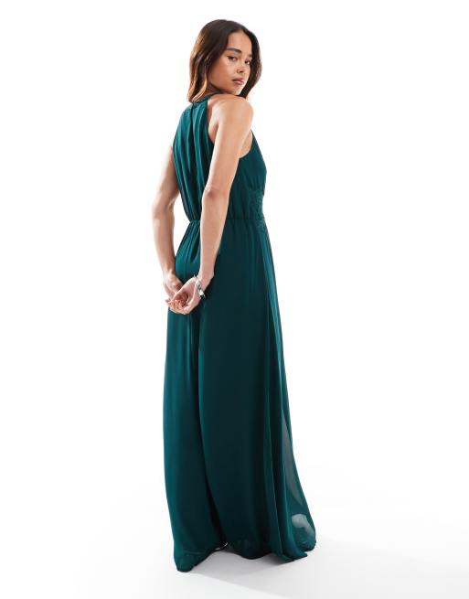 Vila L'invitée Robe longue à encolure américaine Vert sapin