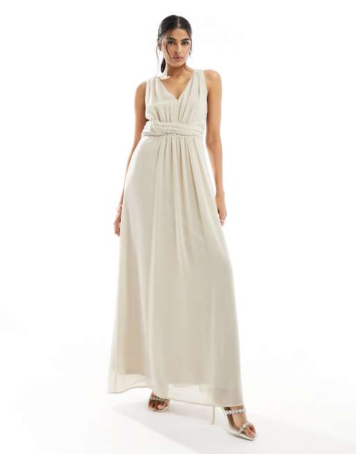 Vila L invitee Robe longue croisee a la taille avec plis devant Taupe ClassicfuncenterShops