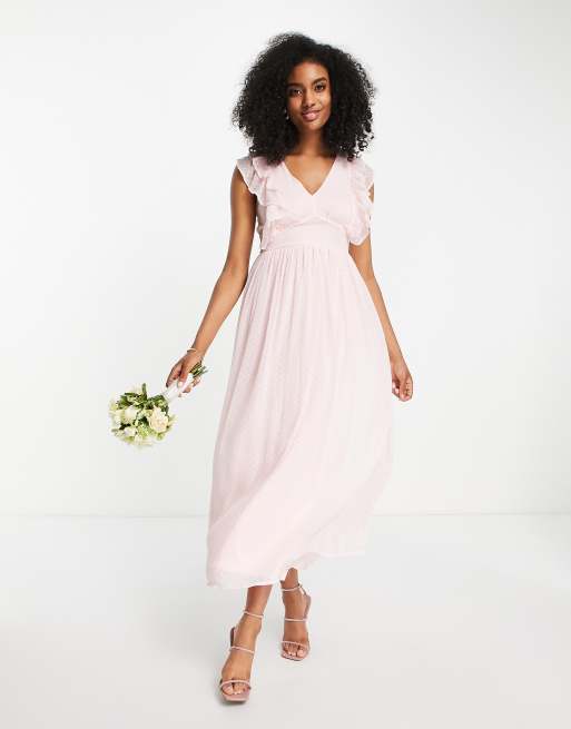 Vila - L'invitée - Robe mi-longue à volants en plumetis texturé - Rose - BPINK