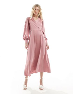 Vila Bridesmaid wrap full maxi dress in dusty pink - ASOS Price Checker