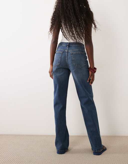 Vila Lisa jeans met rechte pijpen en halfhoge taille in mediumblauwe denimwassing, 3 van 5