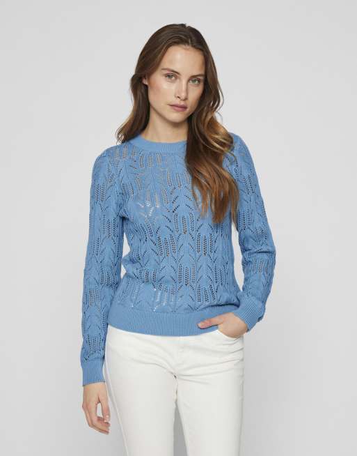 VILA – Ljusblå, stickad pullover
