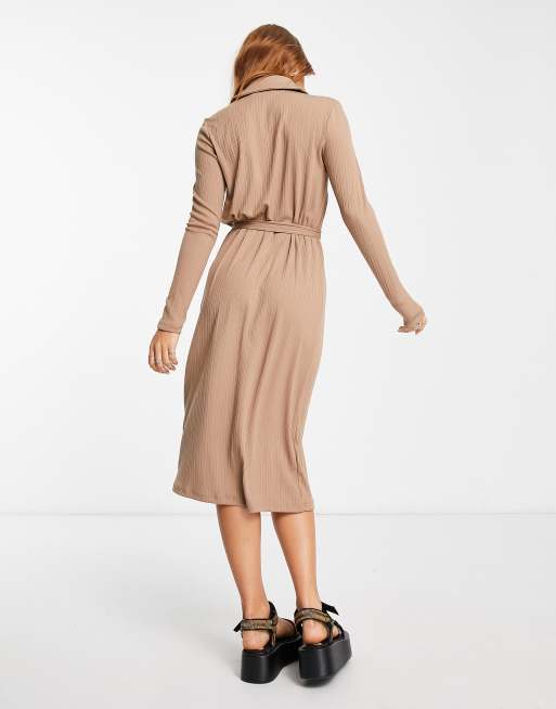 Midi shirt dress with belt - Beige