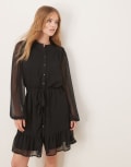 [Vila] VILA long sleeve button front mini dress in black 42 Black beauty