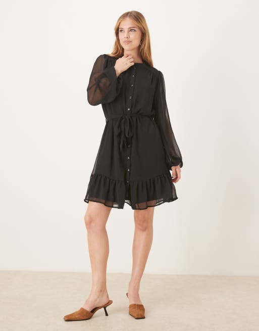 Vila long sleeve button front mini dress in black, 2 of 4