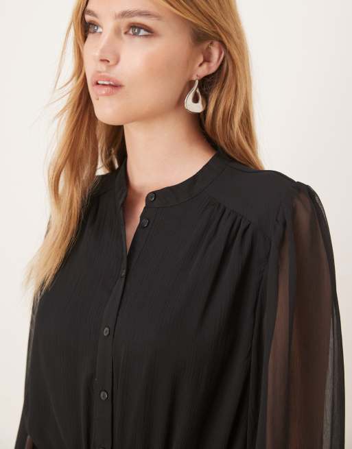 Vila long sleeve button front mini dress in black, 4 of 4