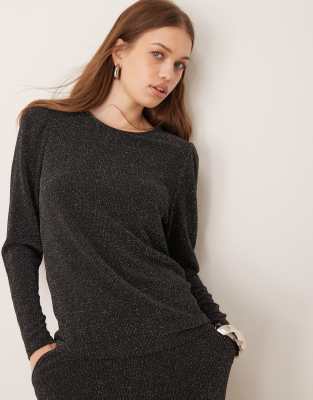 Vila Long Sleeve Glitter Top In Black - Part Of A Set