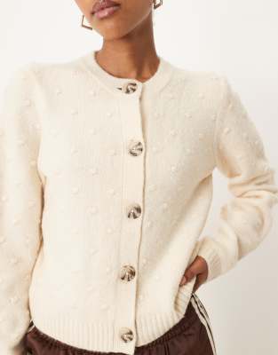 Vila Long Sleeve Jacquard Knit Cardigan In Neutral
