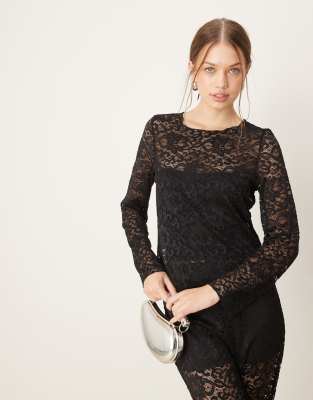 Vila Long Sleeve Lace Top In Black - Part Of A Set
