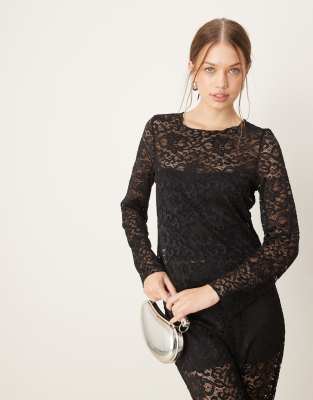 long sleeve lace top in black - part of a set