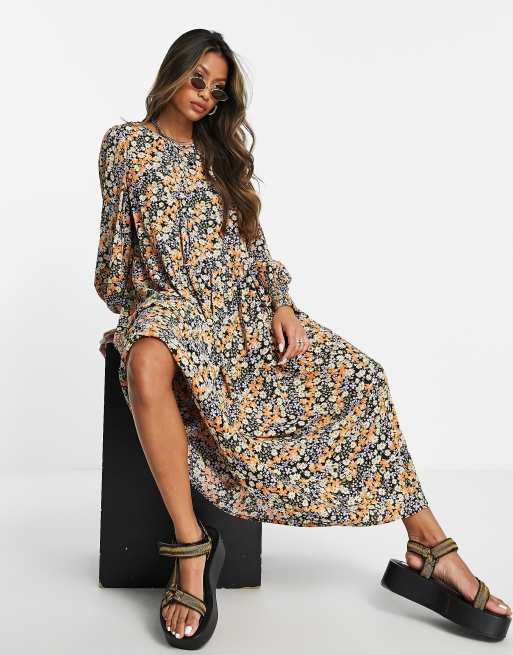 Long sleeve maxi smock dress sale