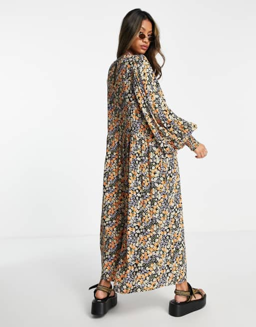 Long sleeve maxi sales smock dress