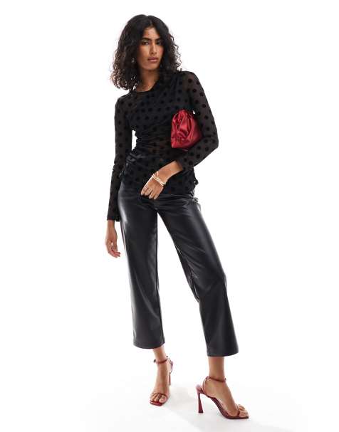 Vila long sleeve mesh spot top in black - view 1