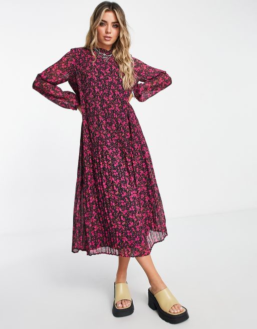 Vila long sleeve midi dress in floral | ASOS