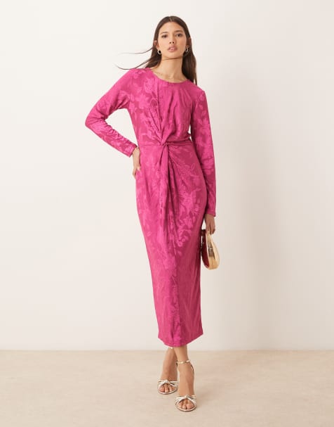 VILA long sleeve midi dress in fuchsia pink - view 1