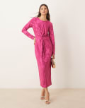 VILA long sleeve midi dress in fuchsia pink