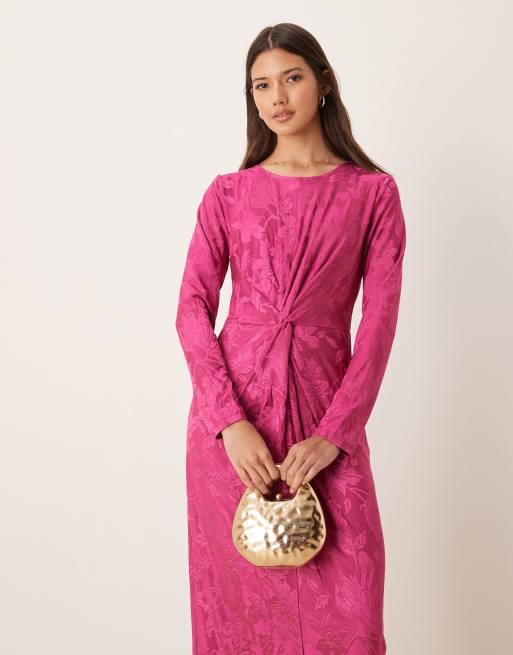 Vila long sleeve midi dress in fuschia pink | ASOS