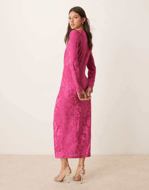 knee length dresses for ladies Fuchsia Off Shoulder Long Sleeve Custom Trumpet Prom Evening Bridal Dress