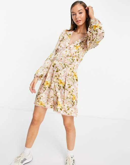 Vila long sleeve romper in floral print