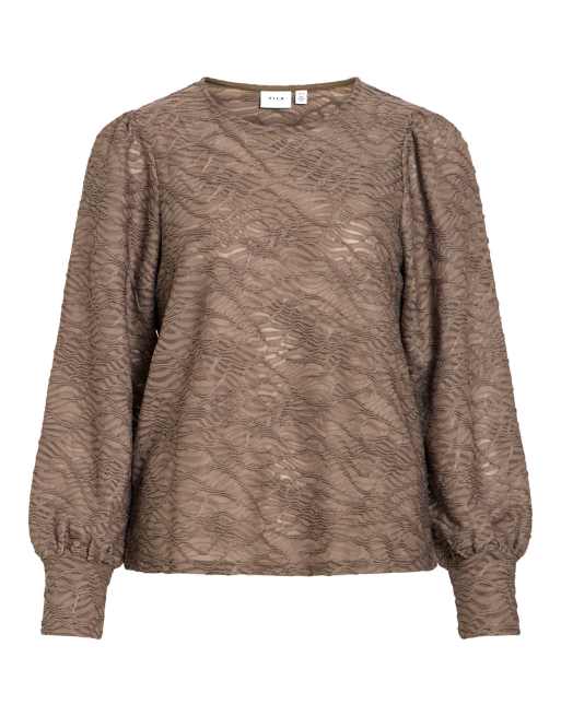 Vila Long Sleeve Round Neck Blouse with Texture, 6 of 7