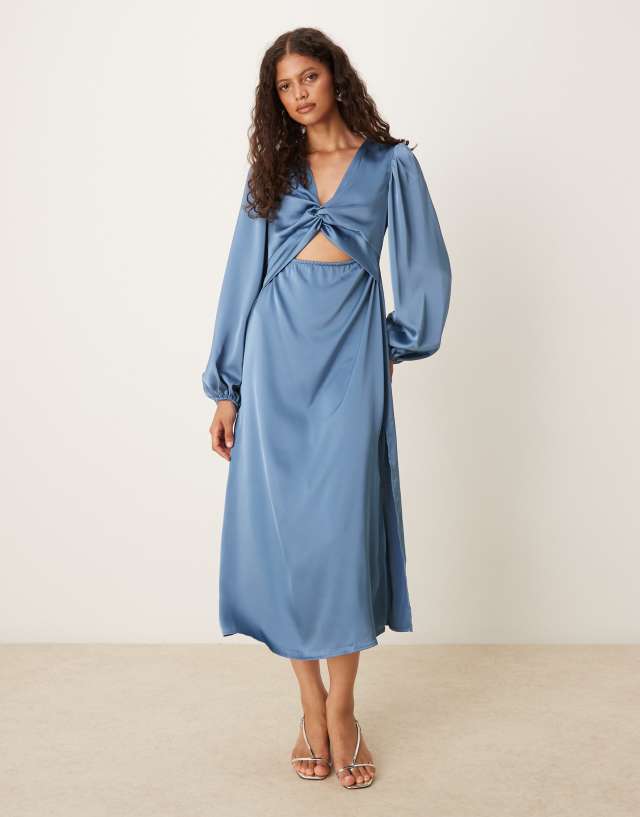 blue satin midi dress with sleeves Vila - Twist Front - Women - Polyester - 34 EU in a delicate shade silk robe Custom orders., Corset gold Style:DIY