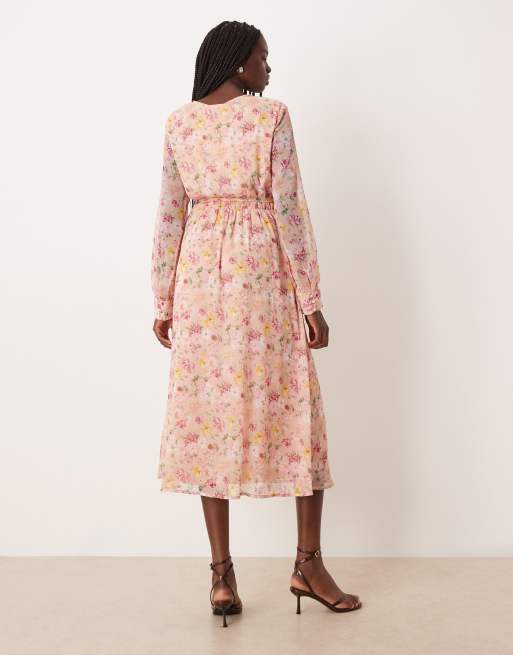 Vila long sleeve v-neck midi dress in soft floral, 4 of 4