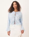 [Vila] VILA long sleeved feathered tie front top in pastel blue 34 Kentucky blue