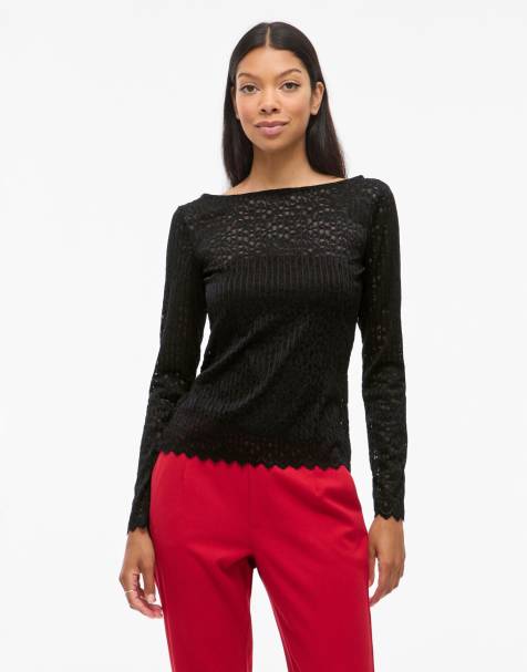 Vila Long sleeved top in black beauty - view 1