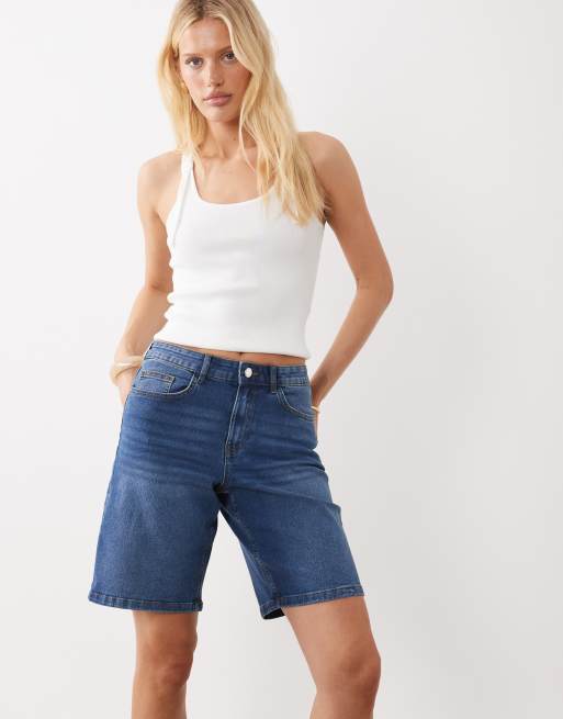 VILA – Longline-Bermudashorts aus Denim in Mittelblau , 5 von 5