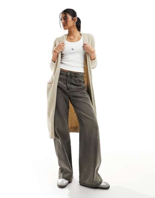 Vila longline cardigan in beige, 3 of 4