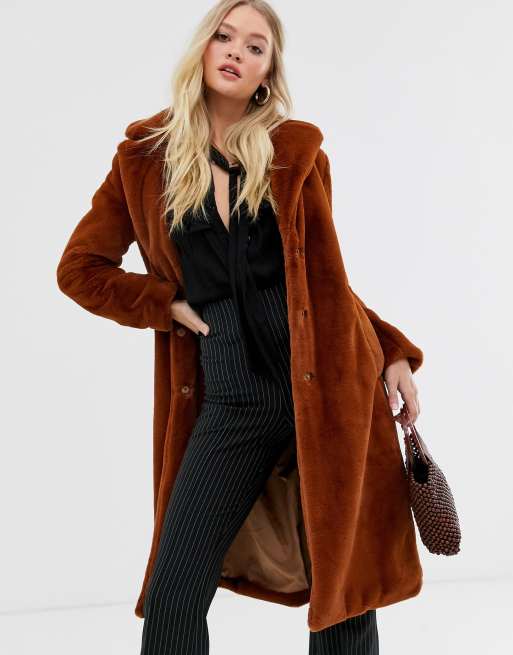 Brave soul tasmin maxi store length faux fur coat