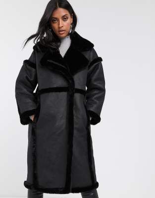 long faux shearling coat