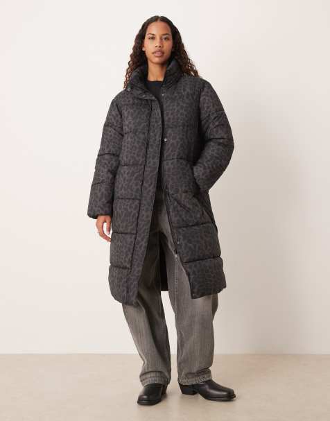Vila longline puffer jacket in tonal leopard print