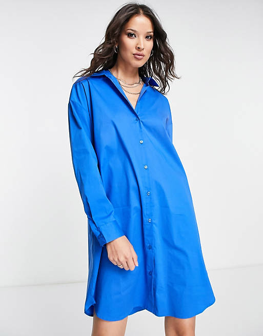 Vila longline shirt with long sleeves in blue