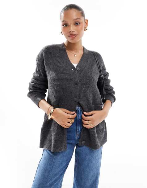 Vila – Longline-Strickjacke in Grau - view 1