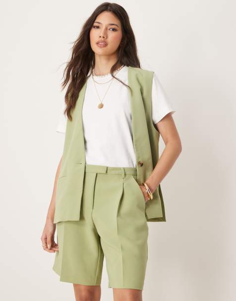 Vila longline tailored short co-ord in sage green - view 1